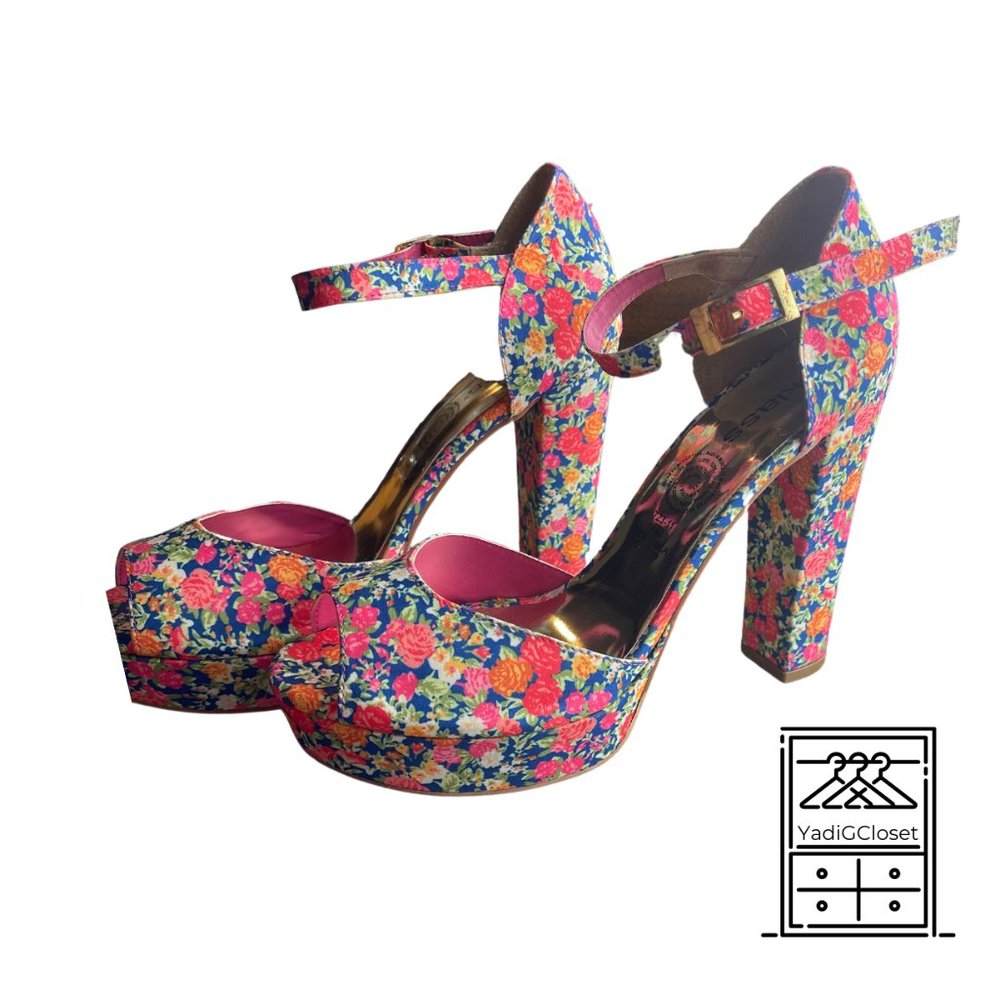 CKLASS Floral Printed Ankle Strap Platform Sandal SZ 9